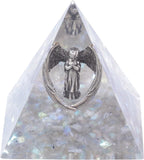 Nupuyai Natural Labradorite Crystal Pyramid for Positive Energy, Meditation Crystal Statue with Praying Angel Figurine for Healing and Home Decor