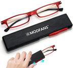 MODFANS Ultra thin 1.75 Reading Glasses Women&Men,Lightweight Folding Readers Blue Light Blocking Lenses TR90 Frames,Anti UV Narrow Foldable Computer Glasses,Portable Stretchable Slim Flat case Red