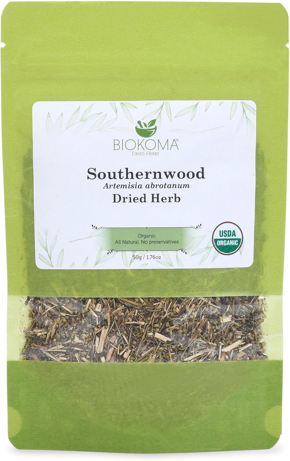 Biokoma Organic Southernwood Dried Herb 50g 1.76oz Loose Artemisia abrotanum Digestive Calming Botanical Insect Repellent USDA Organic Herbal Tea Resealable Pouch Pure No Preservatives No GMO Kosher