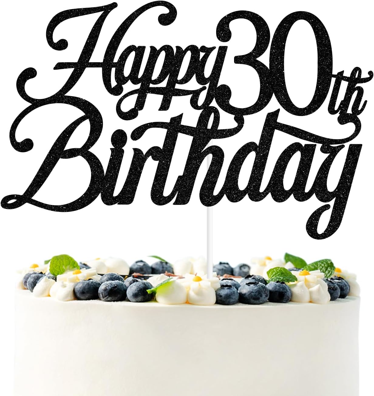 Black Glitter Happy 30th Birthday Cake Topper, Rip Twenties/Cheers to 30 Years/Dirty Thirty/Talk Thirty to Me, 30th Birthday Party Decorations Supplies