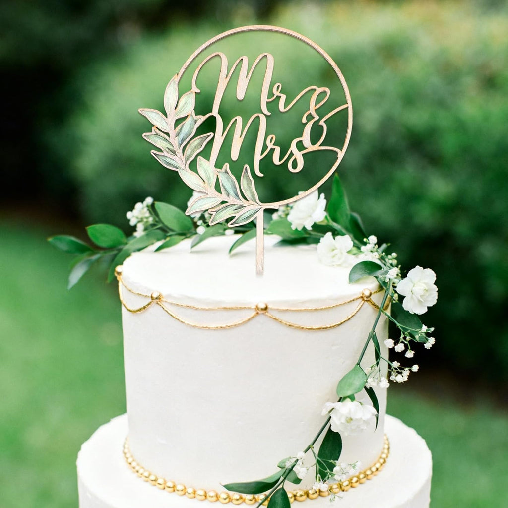 Mr and Mrs Cake Topper Wedding Cake Toppers Gold Wooden Gold Bride and Groom Sign for Wedding Engagement Bridal Anniversary