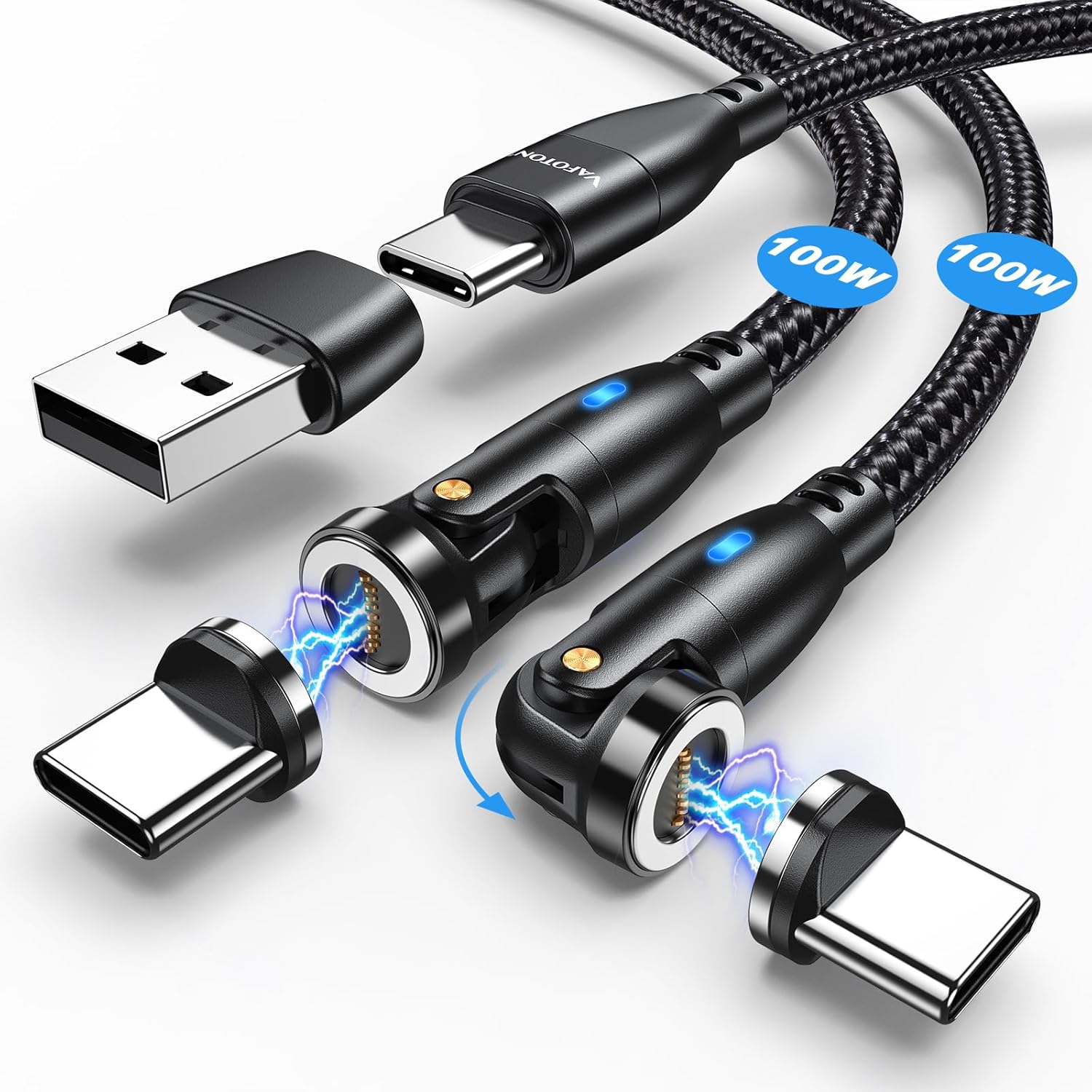 VAFOTON USB C Magnetic Charging Cable 100W (2Pack, 3.3ft/6ft), 9Pin Magnetic Charger Cable/360&180 Rotation Magnet Phone Charger/Type C Data Cable for Samsung Galaxy Series/Ma-Book/Pad Series