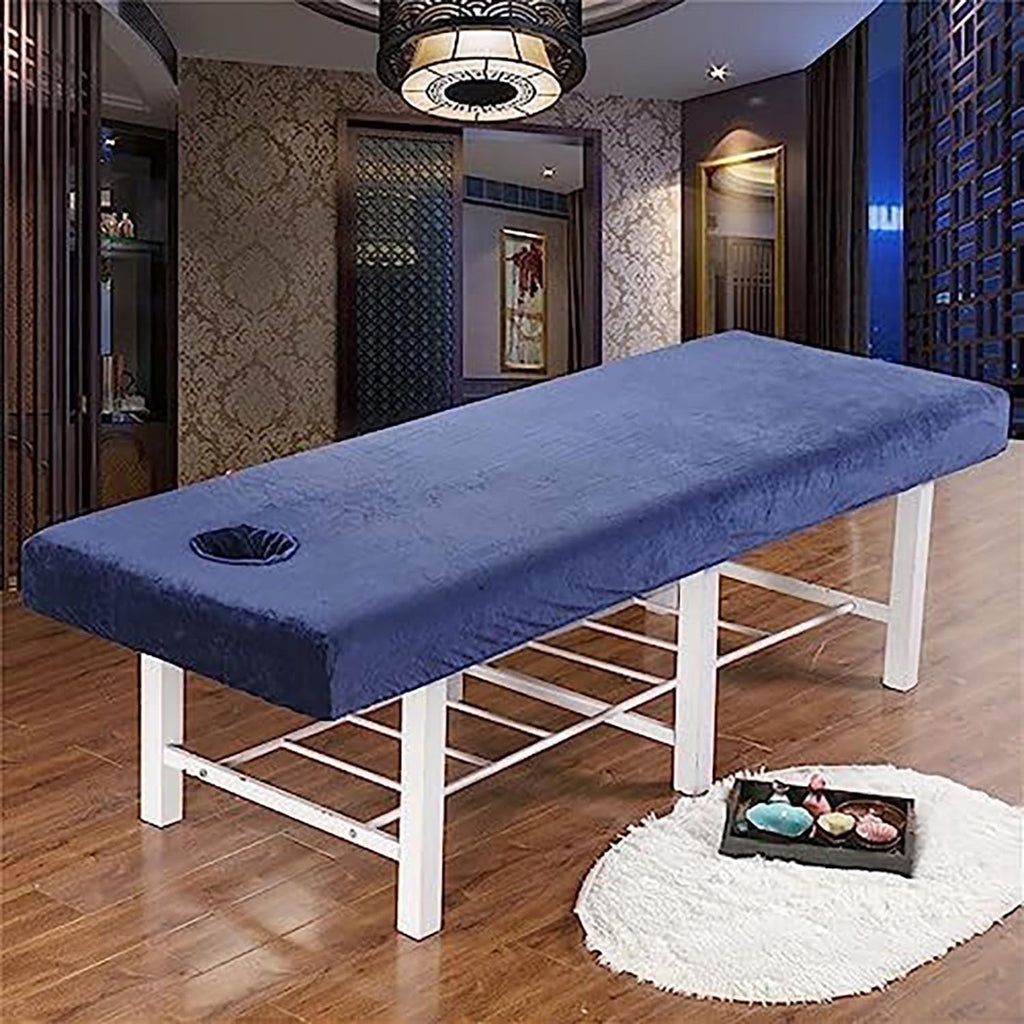 Massage Bed Cover with Face Hole, Crystal Velvet Thick Washable Massage Bed Sheet Cover Beauty Massage SPA Couch Cover Elastic Cord Edge All-Round Wrap(Gray)