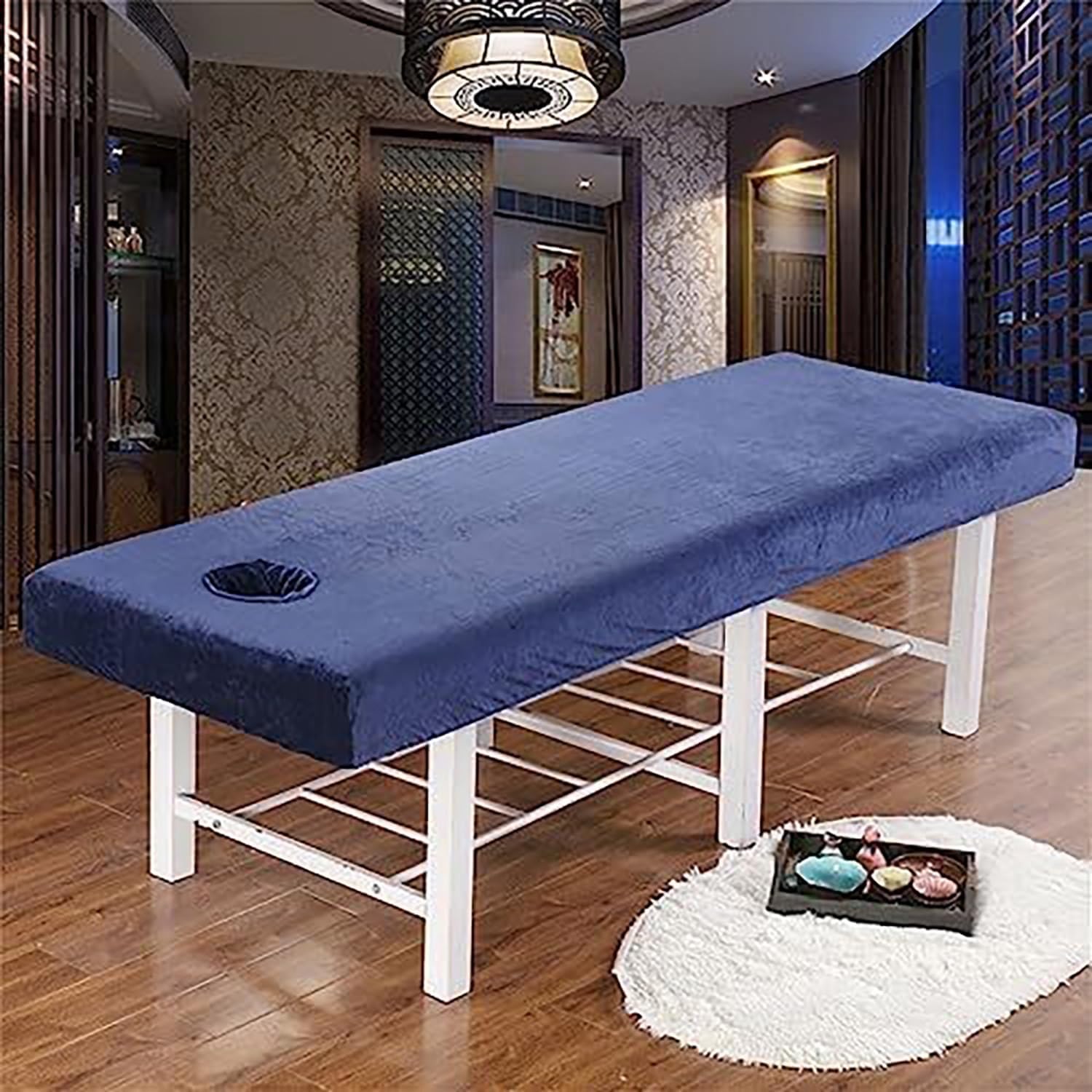 Massage Bed Cover with Face Hole, Crystal Velvet Thick Washable Massage Bed Sheet Cover Beauty Massage SPA Couch Cover Elastic Cord Edge All-Round Wrap(Gray)