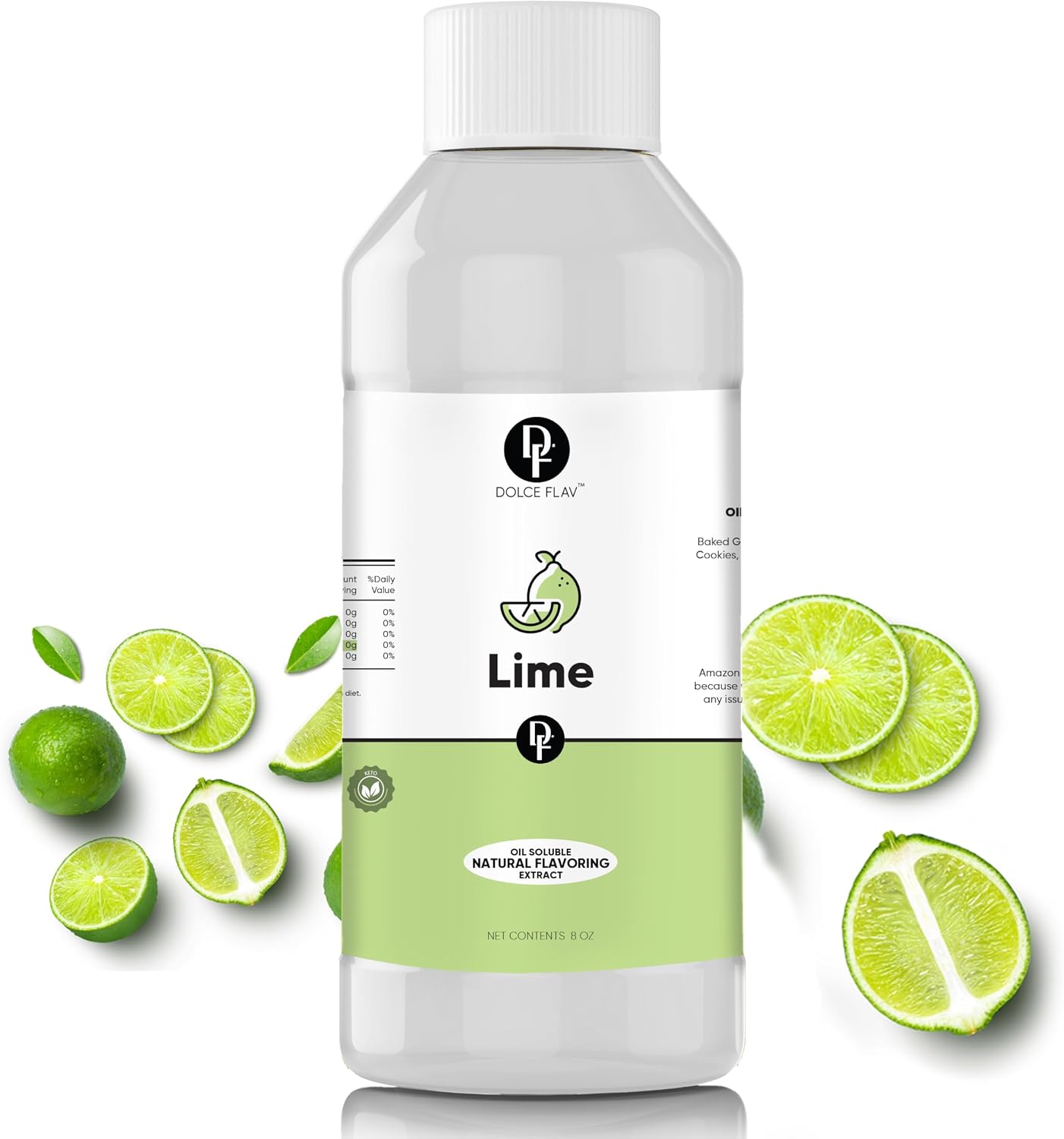 Dolce Flav Natural Lime Extract – 8 Ounce Oil-Soluble Kosher, Sugar-Free, Concentrated Citrus Lime Flavor for Candy, Chocolates & Desserts