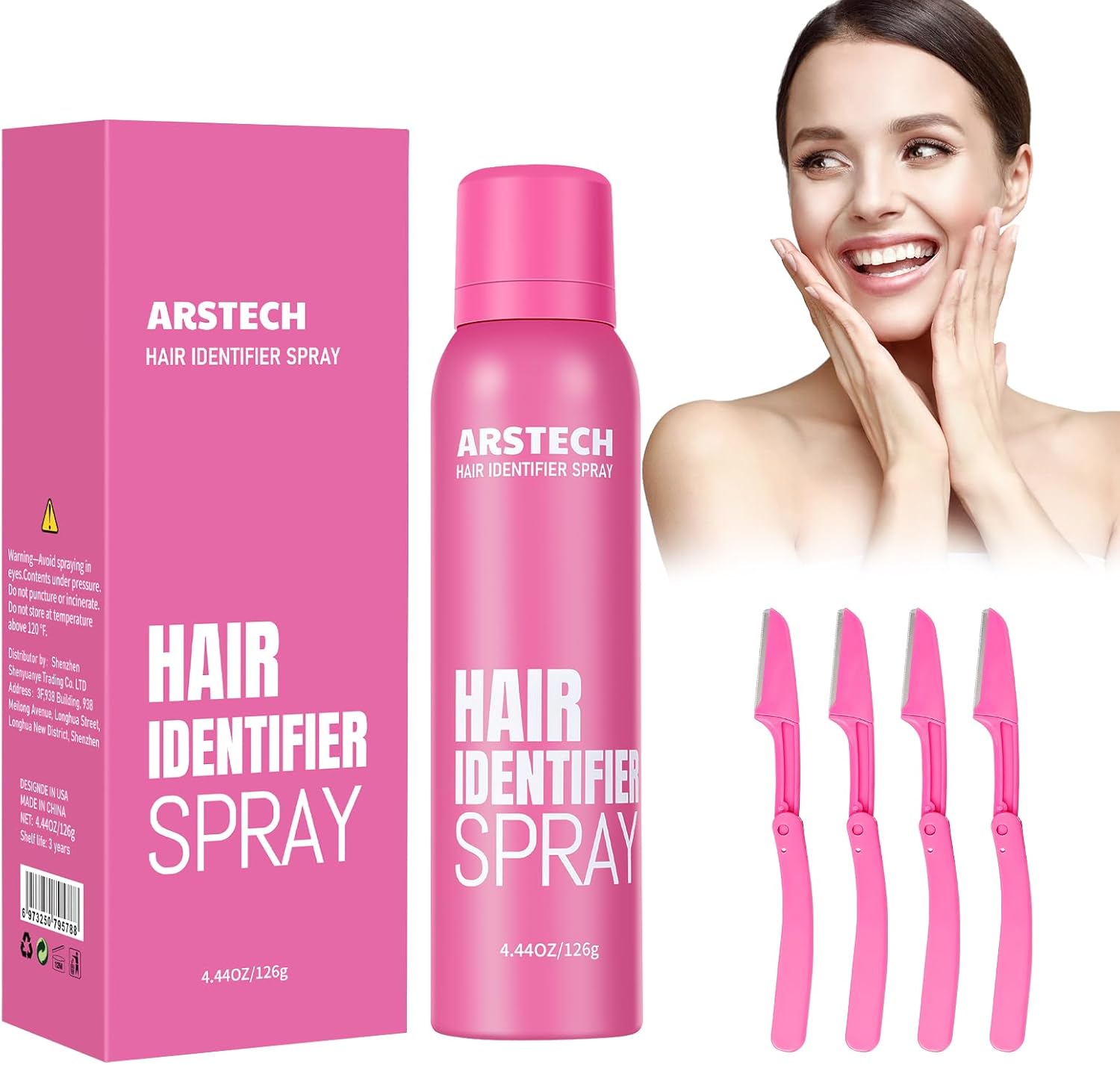 Hair Identifier Spray for Face Shaving Dermaplaning Tool Skin Body Dermaplaning Spray for Women with 4 Face Razor for Face Shaver Hair Removal Kit Excess Hair Dermaplane Razor for Women Face