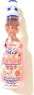 Kimura Ramune Carbonated Soft Drink Strawberry Flavor 5 PACK (6.76 fl oz each)