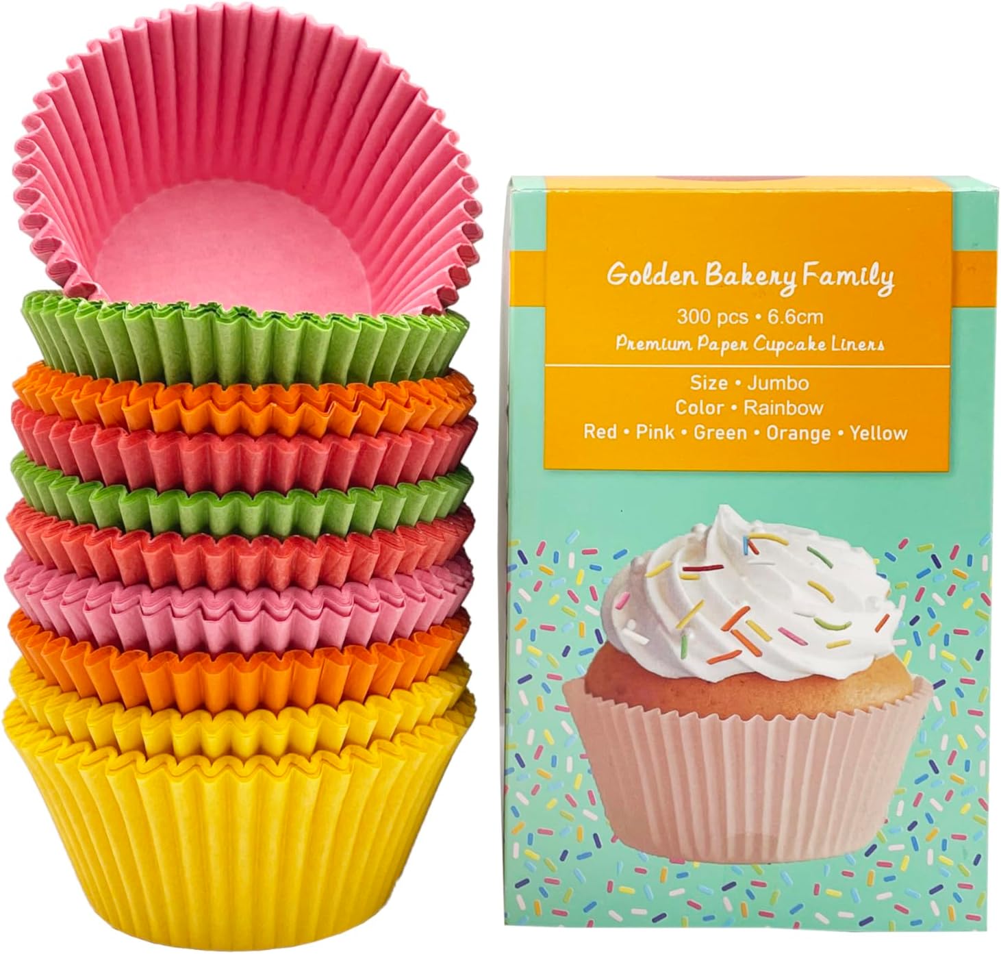 Jumbo Cupcake Liners 300 pcs Rainbow Muffin Liners No Smell,Food&Grade,Greaseproof Paper Baking Cups, Cupcake Wrappers for Party,Christmas by GoldenBakeryFamily
