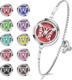 Essential Oil Diffuser Bracelet Aromatherapy Locket Adjustable Stainless Steel Butterfly Bracelet with 10 Pcs Refill Pads for Women Girls