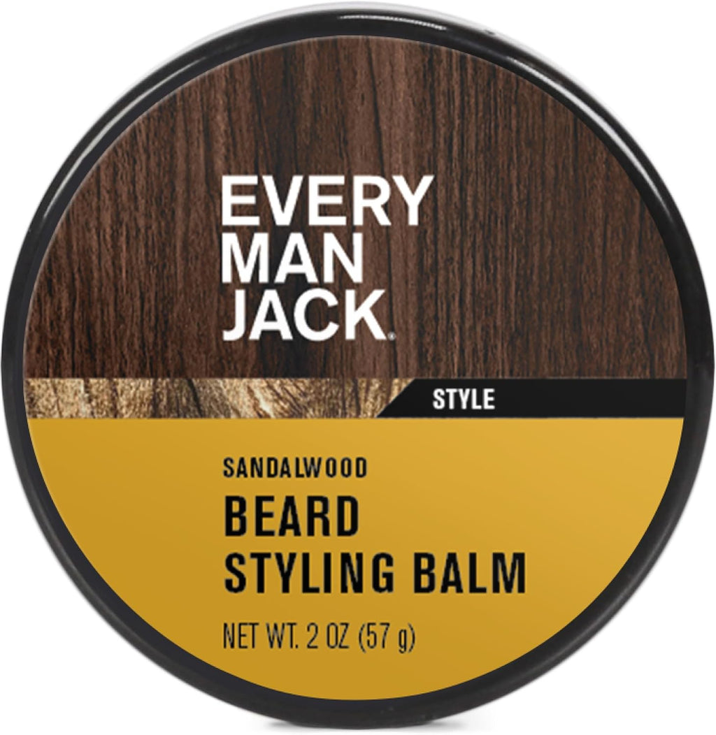 Every Man Jack Beard Styling Balm - Light Sandalwood Scent - Moisturize, Strengthen, and Style Your Beard - Medium Hold - Made w/Naturally Derived Ingredients like Candelilla Wax and Shea Butter - 2oz