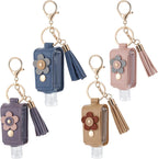 4Pcs Portable Empty Bottle Keychain, 1oz/30ml PU Leather Handwashing Fluid Holder, Refillable Plastic Bottles Travel Holder for Toiletry Lotion Liquid Soap Shampoo