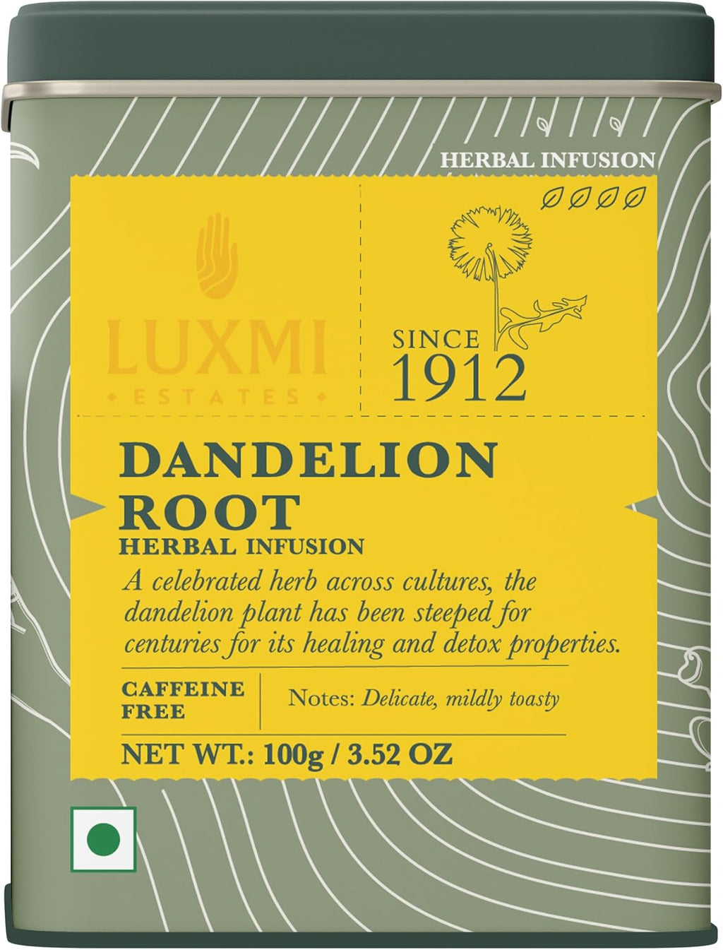 Luxmi Estates Pure Dandelion Herbal | Caffeine Free Detox Tea | Loose Leaf - 100g/3.52oz (50 Cups)