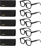 FEISEDY 5 Pack Retro Square Reading Glasses for Woman Men Classic Reader B0298
