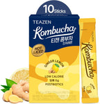 TEAZEN Lemon Ginger Hot Kombucha Tea, Spice Tea, Live Probiotics & Postbiotics, Relaxation and Warmth for Colds and Sore Throat, Hydration Drink Mix, Sugar Free, On-the-Go 10 Packets, 1.76oz