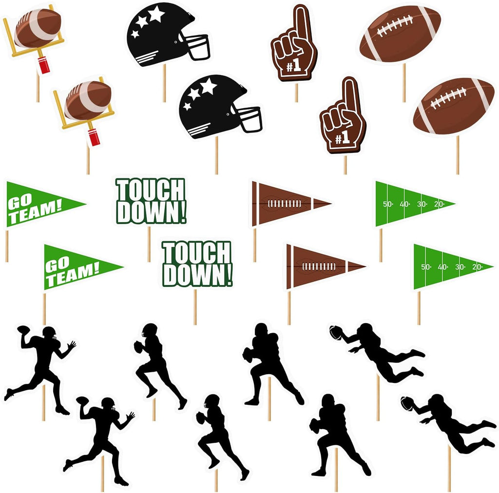 24PCS Football Cupcake Toppers, Football Flag Touchdown Wooden Food Picks, Disposable Foot Ball Themed Cocktail Picks for Sports Theme Party Decorations 2026 Birthday Game Day Party Supplies