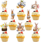 LOMIMOS 48Pcs Easter Cupcake Topper with Sticks Glue Point，Watercolor Floral Easter Bunny Cupcake Topper Happy Easter Food Picks for Easter Spring Party Supplies Baby Party Essentials