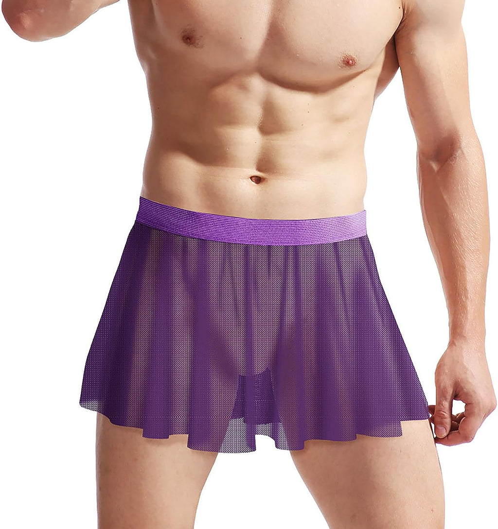 Men’s Mesh Skirt Sexy Sheer Mini Skirt Cross-Dressing Sissy Tulle Lingerie See Through Skirt Nightwear Gay Underwear