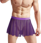 Men’s Mesh Skirt Sexy Sheer Mini Skirt Cross-Dressing Sissy Tulle Lingerie See Through Skirt Nightwear Gay Underwear