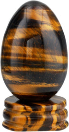 mookaitedecor Tiger's Eye Crystal Egg Polished Gemstone Figurines with Stone Stand