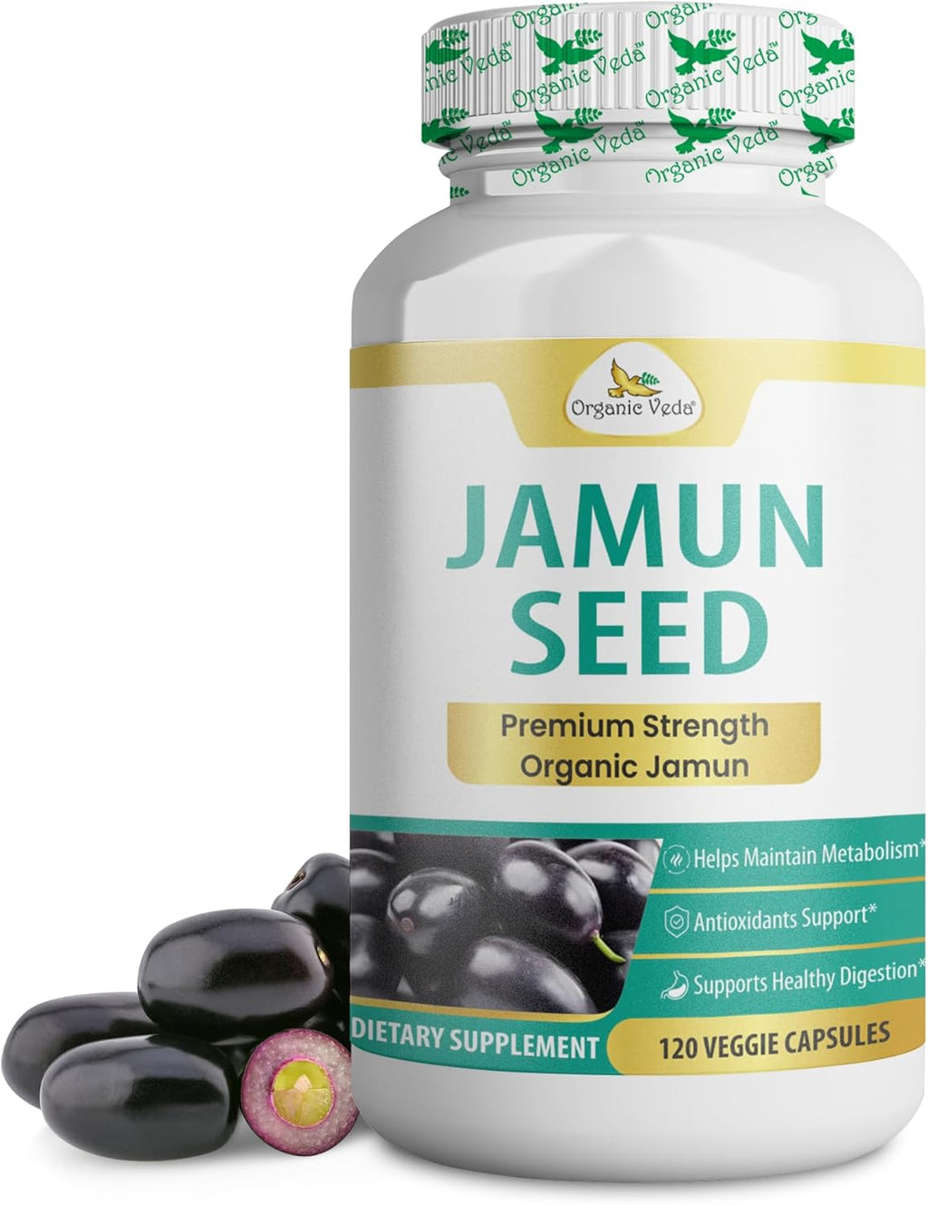 Organic Veda Jamun Seed Capsules – Indian BlackBerry Seed Sugar Digestion Herbal Supplement – Supports Metabolism & Antioxidant Health – Vegan, Non-GMO, No Fillers – 120 Capsules