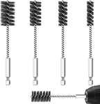 Hicarer 4 Pcs Stainless Steel Wire Brush for Drill Bore Brush Set with Hex Shank Handle Wire Brushes for Drill Ports Tubes Bearings Cleaning Parts Attachments and More, 3/8'', 1/2'', 3/4'', 7/8''