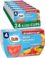 Dole Fruit Bowls Peaches in Strawberry Flavored Gel Snacks, 4.3oz 24 Total Cups, Gluten & Dairy Free, Bulk Lunch Snacks for Kids & Adults
