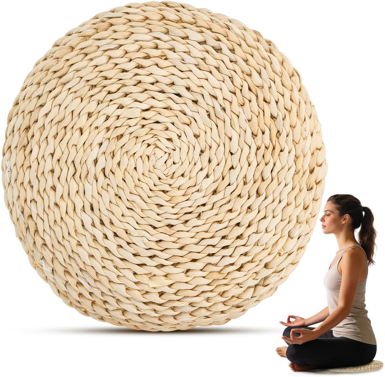 Sewroro Tatami Floor Pillow Round Straw Woven Padded Sitting Cushion Japanese Style Seat Pillow Floor Straw Mat Meditating Furniture Floor Mat for Home Temple 30cm
