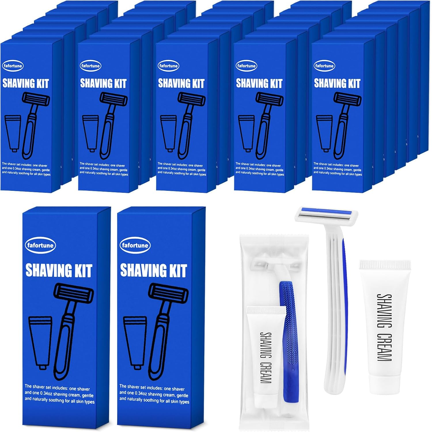 Shave Kit in Bulk Twin Blade Razors with Protective Cap,Disposable Razors in Bulk Shaving Cream for Hotel, Airbnb, Homeless, Shelter, Camping and Travel (30)