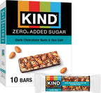 Kind Zero Added Sugar Healthy Snacks Bars, Dark Chocolate Nuts & Sea Salt, Gluten Free, High Fiber, Keto Snacks, 5g Protein, 10 Count