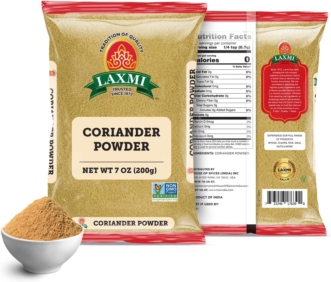 Laxmi Coriander Powder 200gm (7 Oz) | Natural Ground Coriander | Premium quality and high value | Non-GMO Coriander, ground | Free of Adulterations