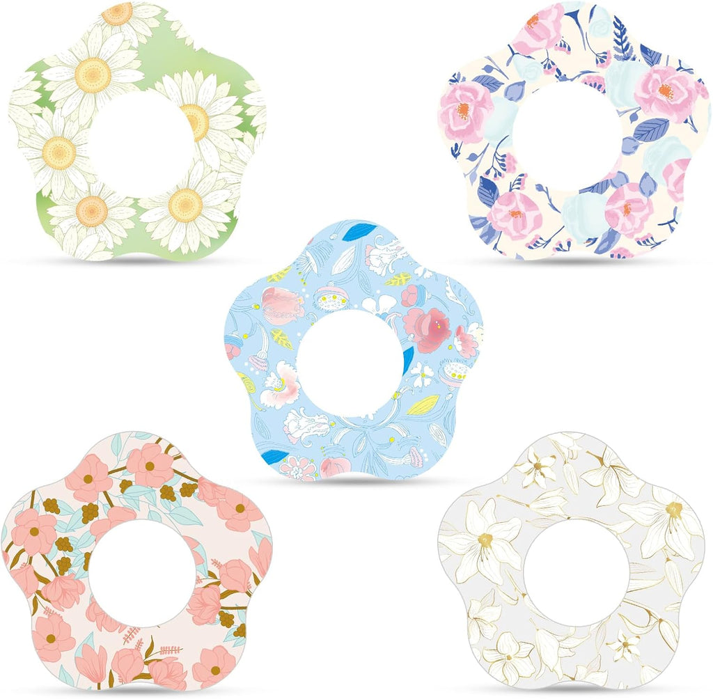 25pcs Flower Theme Adhesive Patches for Libre 2, Breathable Flower Sensor Covers CGM Overpatches Waterproof Sweatproof Monitor Sensor Stickers Tape Accessories for Libre