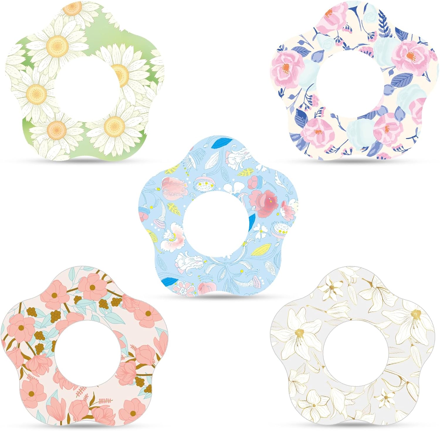 25pcs Flower Theme Adhesive Patches for Libre 2, Breathable Flower Sensor Covers CGM Overpatches Waterproof Sweatproof Monitor Sensor Stickers Tape Accessories for Libre