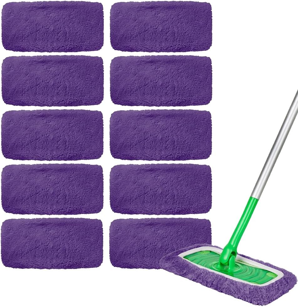 8 Pack Purple Microfiber Mop Pads - Reusable Washable Refills for Wet & Dry Floor Cleaning - Fits Most Standard Mops - Household Cleaning Pads