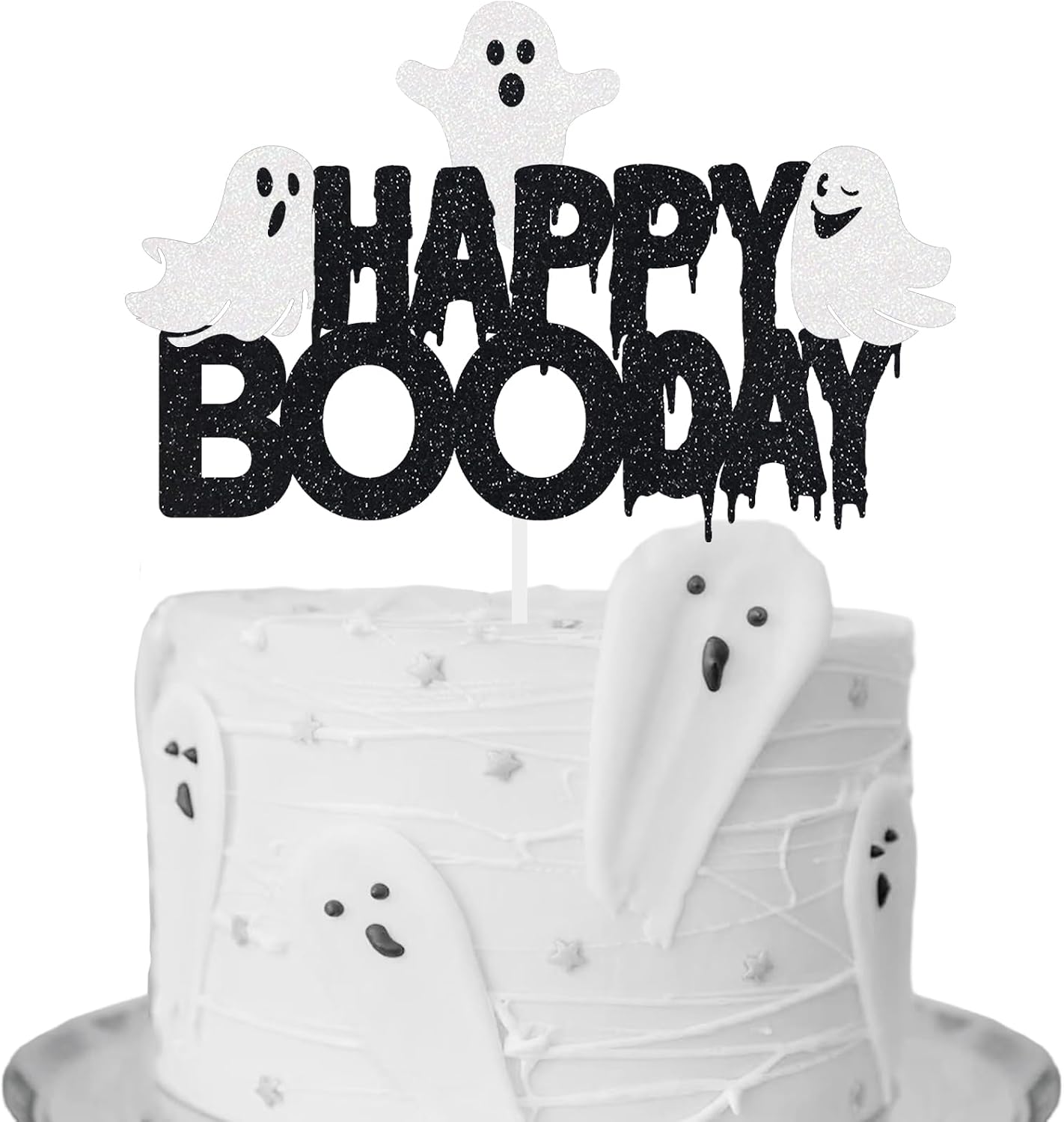 Happy Booday Cake Topper Halloween Birthday Supplies Spooky Ghost Party Decoration Black