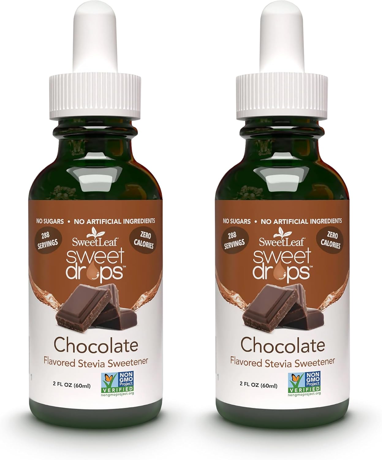 SweetLeaf Sweet Drops- Flavored Stevia Liquid Sweetener, Organic Stevia Extract, Zero Calories, Gluten Free, Keto Friendly, Non GMO, Natural Flavors, Sugar Alternative - Chocolate, 2 Fl Oz (Pack of 2)