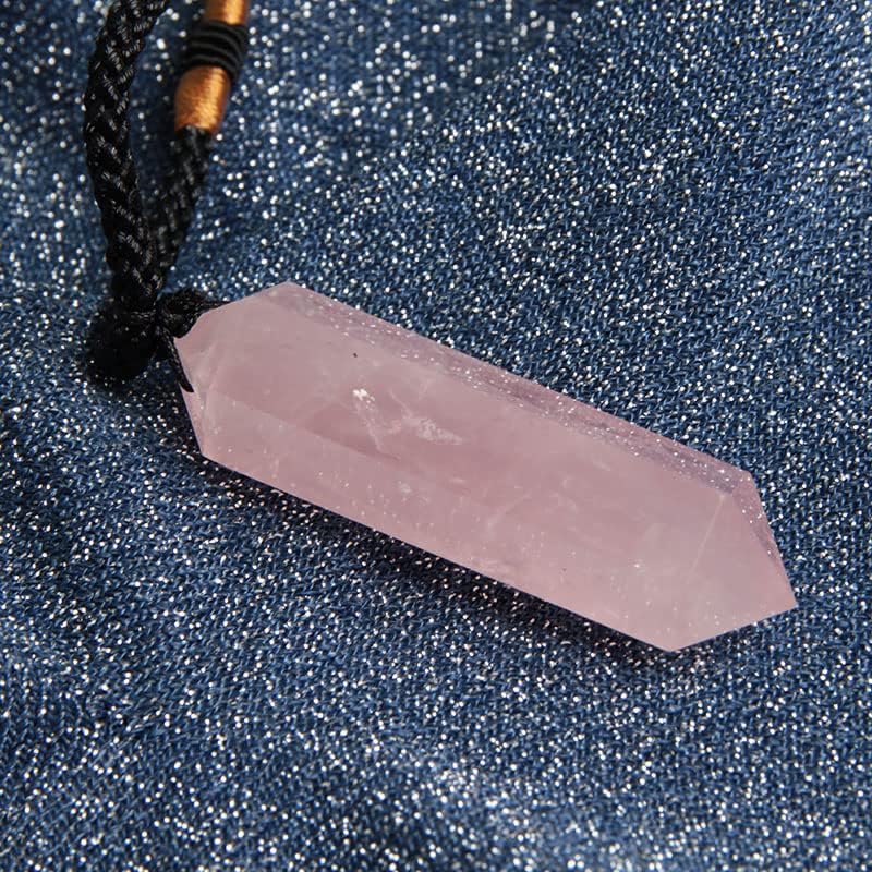 Acxico 1Pcs Rose Quartz Crystal Pendulum Pendant Necklace Chakra Gemstone Healing