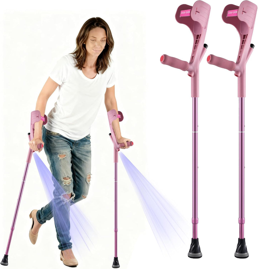 Forearm Crutches for Adults Foldable Knee Patients Mobility aids for Childre and Seniors for with Leg Injury Adjustable Travel Lightweight Walking Stick (Pink Pro)