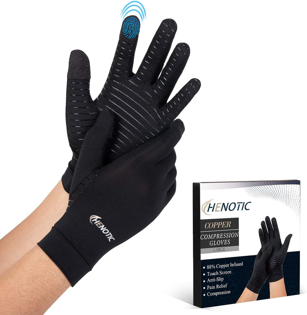 Copper Arthritis Gloves for Women Men, Touch Screen Anti-Slip Arthritis Compression Gloves for Relieving Carpal Tunnel Aches, Rheumatoid Pains, Joint Swell