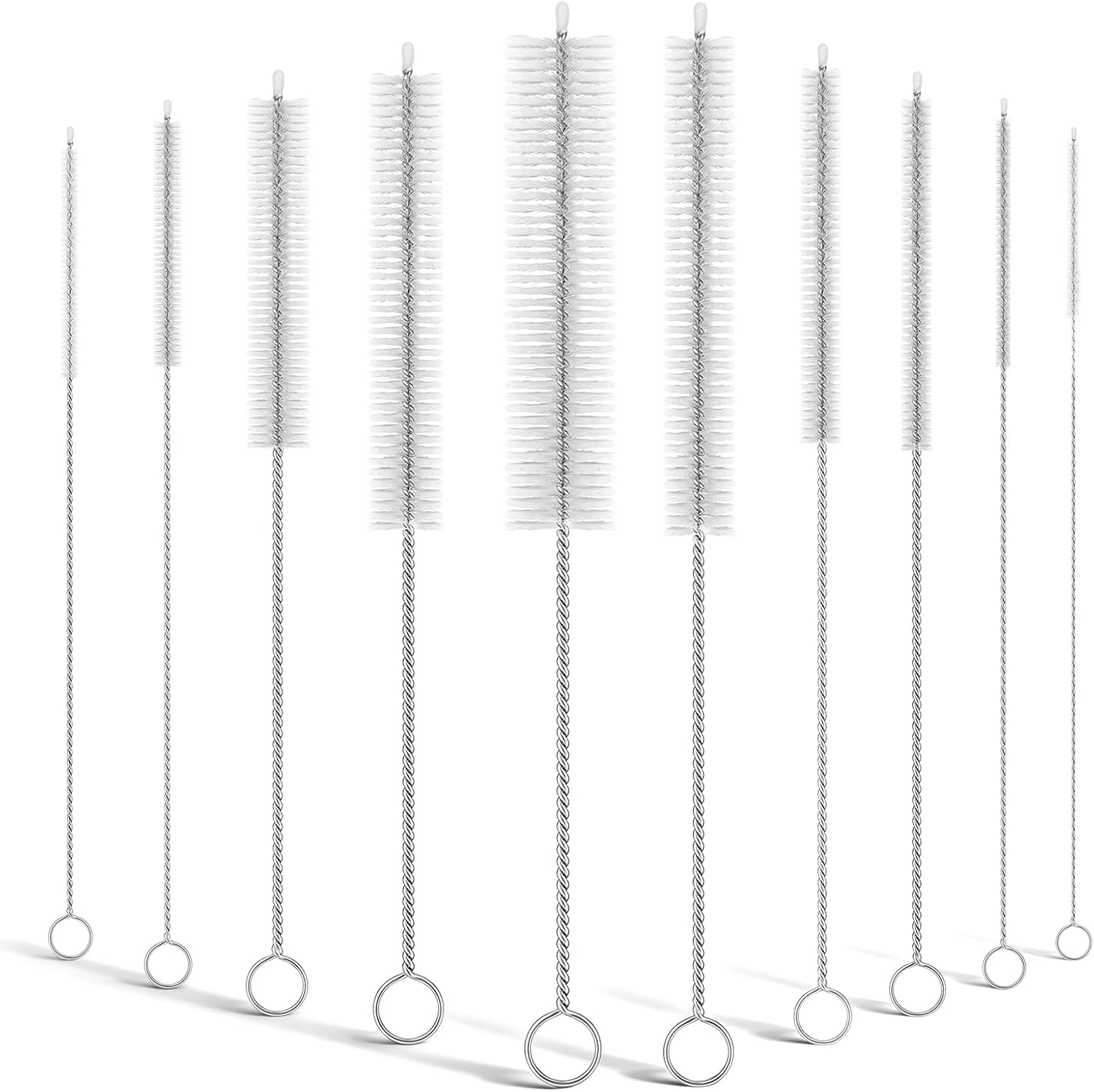10-Packs Premium Straw Cleaner Brush in Mixed Sizes, 8IN Long Reusable Stainless Steel Cleaning Brushes Set with Soft Sturdy Nylon Bristles for Metal Straws, Sippy Cups, Tumblers & Bottles