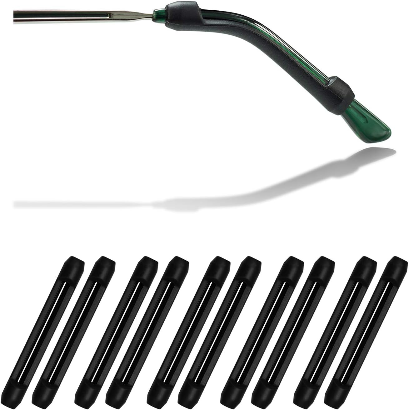 YR Soft Silicone Eyeglasses Temple Tips Sleeve Retainer, Anti-Slip Elastic Comfort Eyeglass Ear Grippers for Eyeglasses Sunglasses Reading Glasses Eyewear, 5 pairs - Black