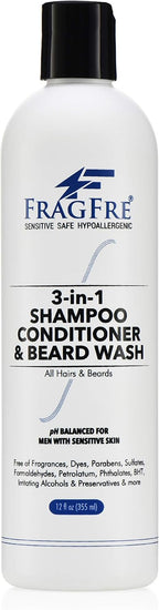 Shampoo Conditioner and Beard Wash for Men, 12 oz - Unscented, Sensitive Skin, 3 in 1 Hair and Beard Cleansing and Conditioning, Grooming Product