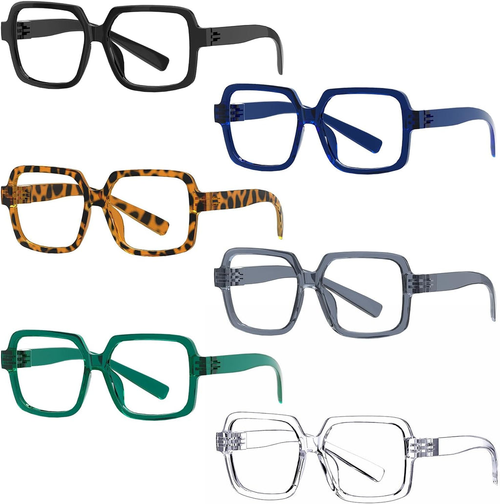 Eyekepper 6 Pack Metalless Screwless Spring Hinges Reading Glasses Oversized Square Readers for Men Women +0.75