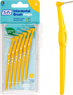 TePe Interdental Brush Angle, Angled Dental Brush for Teeth Cleaning, Pack of 6, 0.7 mm, Medium Gaps, Yellow, Size 4