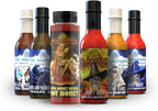 Ragnarok Hot Sauce - 6 bottle Gift Set - Scotch Bonnet Infused Hot Honey 12oz Bottle, Carolina Reaper, Carolina Reaper Made With 5 Million Scoville Pepper Extract, Tangy Serrano, Spicy Mustard and Tropical Habanero - 5oz Bottle (Pack of 6)