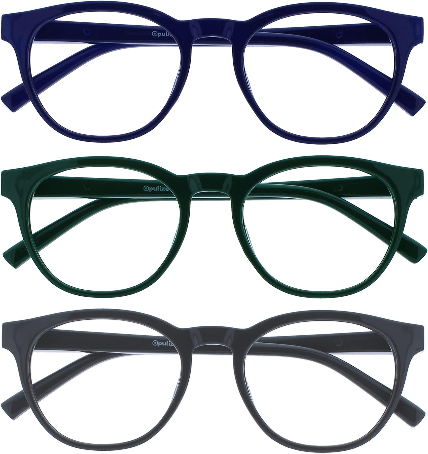 OPULIZE BLU Blue Light Blocking Glasses for Women Men, Cool Round Frame with UV and Eyestrain Protection, Anti-Glare Computer and Gaming Eyewear, Blue Green Grey (Pack of 3)