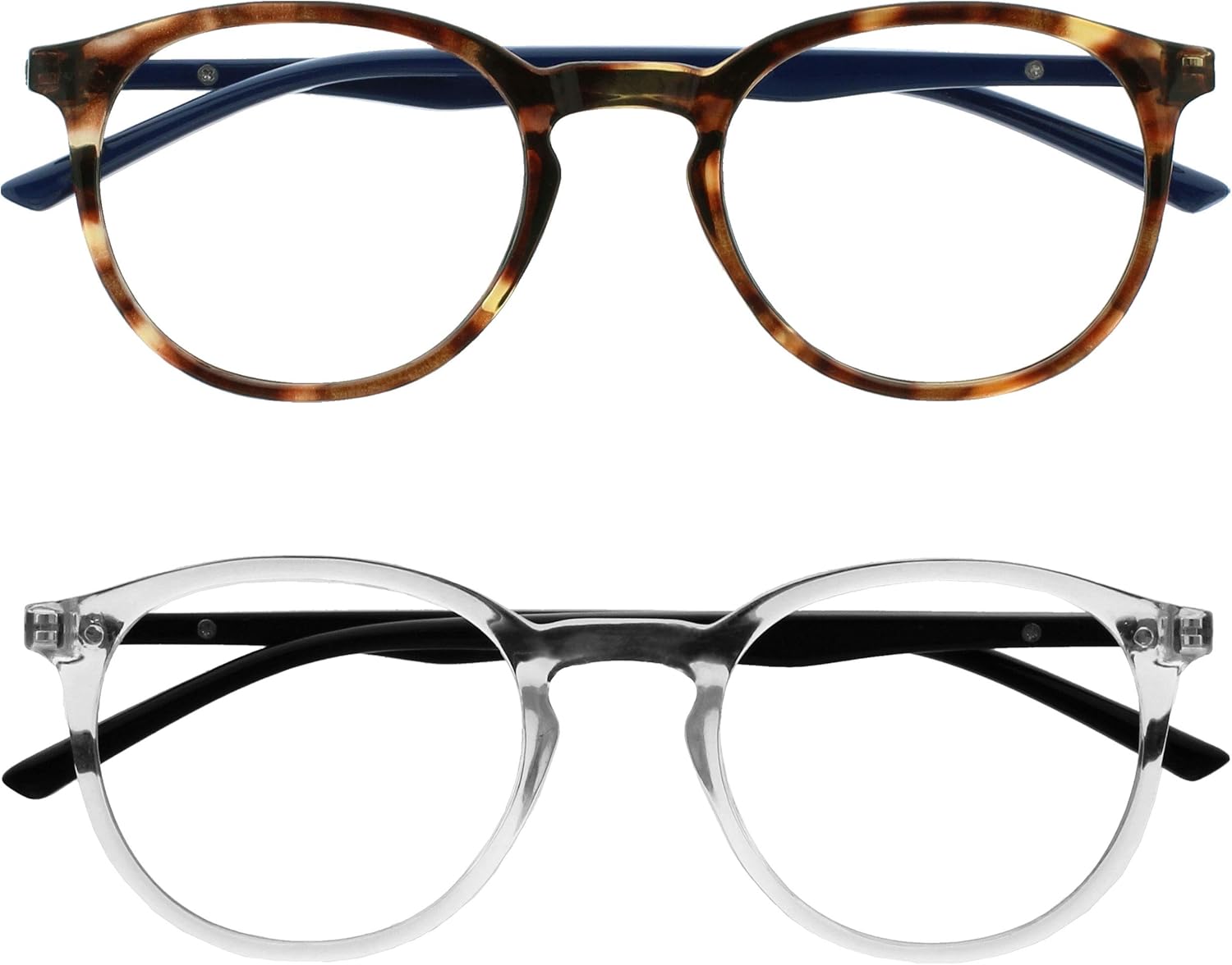 OPULIZE MET Blue Light Blocking Reading Glasses for Women Men, Slim Round Frame with Scratch Resistant and Spring Hinges, Computer Glasses with Anti-Reflective, Brown,Clear +1.5 (Pack of 2)