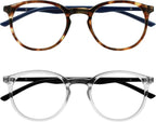 OPULIZE MET Blue Light Blocking Glasses for Women Men, Slim Round Frame with Spring Hinges and Scratch Resistant, Computer Glasses with Anti-Reflective, Brown,Clear, (Pack of 2)