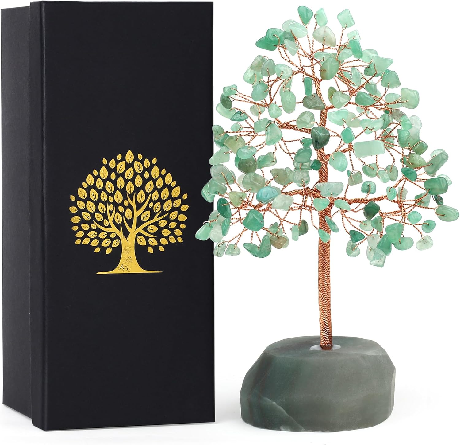 SITUMEIZI Green Aventurine Tree 7.09IN Healing Stones Natural Crystals Base Copper Wire Tree Life Reiki Green Gifts for St Patricks Day Women Room Office Desk Decor Spiritual Meditation Energy