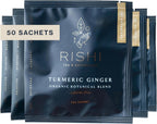 Rishi Tea Turmeric Ginger Herbal Tea - Organic Sachet Bags, Caffeine Free Blend with Spicy Ginger & Citrus, Hot or Iced - 50 Count (Pack of 1)