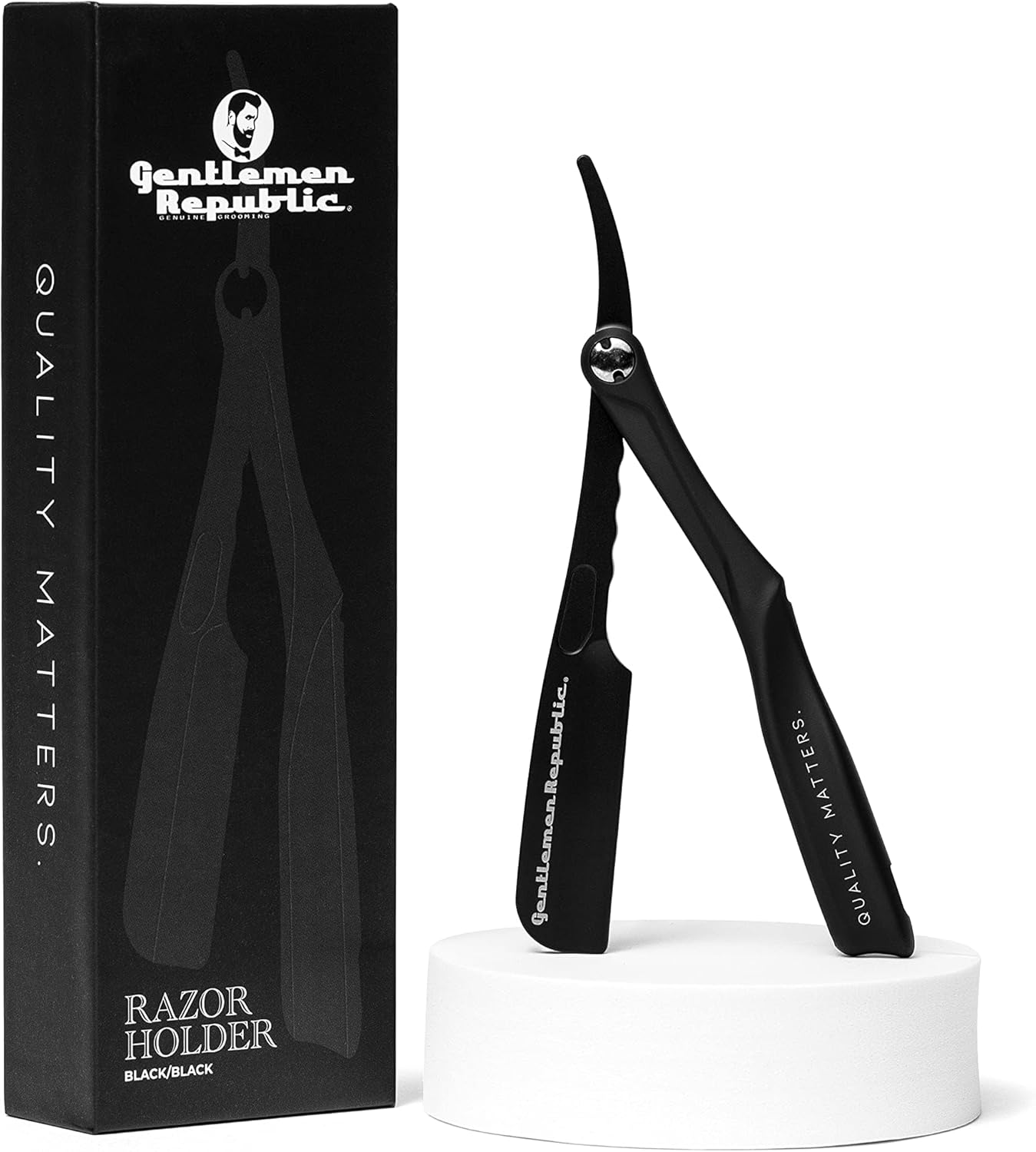 Gentlemen Republic Straight Edge Razor Holder: Premium Black Safety Razor Holder for Professional Barbers and Everyday Home Grooming - Achieve the Shave with Confidence